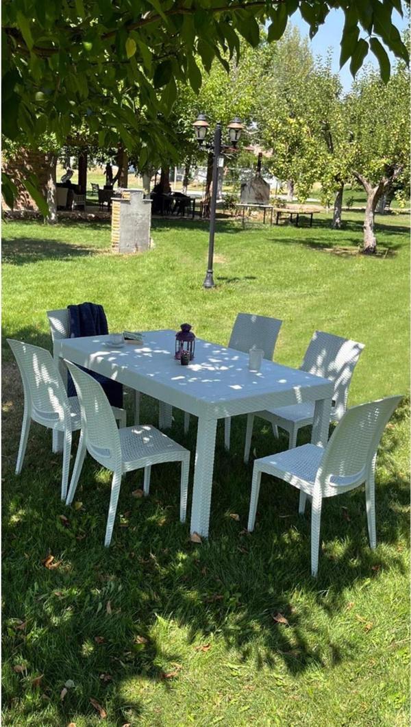 Sandalie Rattan Dikdörtgen Beyaz Masa Takımı Bahçe&Balkon - Image 1