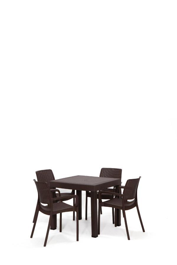 Sandalie Rattan Kahve Kollu 4 Sandalye Masa Takımı - Bahçe&Balkon&Teras - Image 1