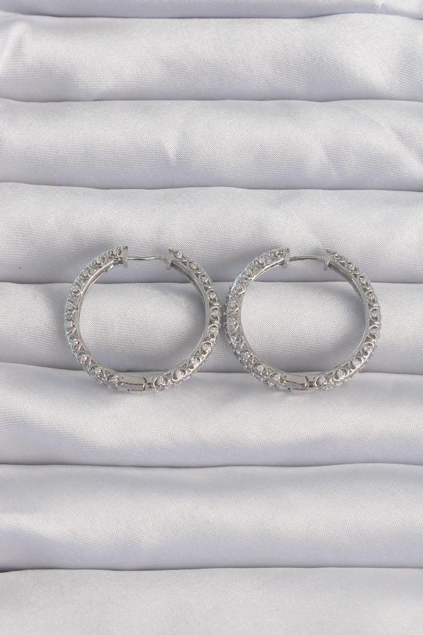 Pirinç Gümüş Renk Zirkon Taşlı Motifli Halka Küpe - EBJ240820W26682 - Image 1