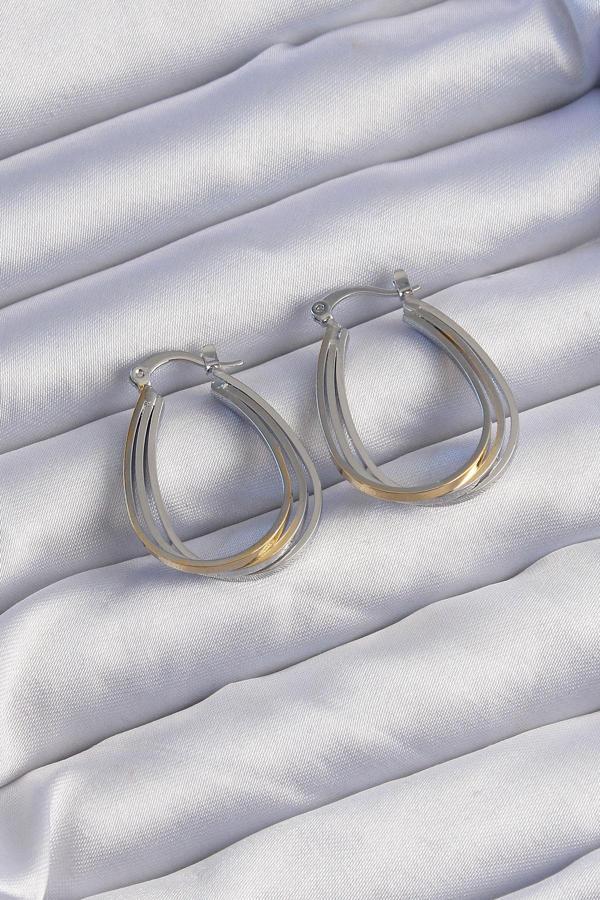 Pirinç Gold Gümüş Renkli Oval Çoklu Görünümlü Küpe - EBJ240820W26586 - Image 1