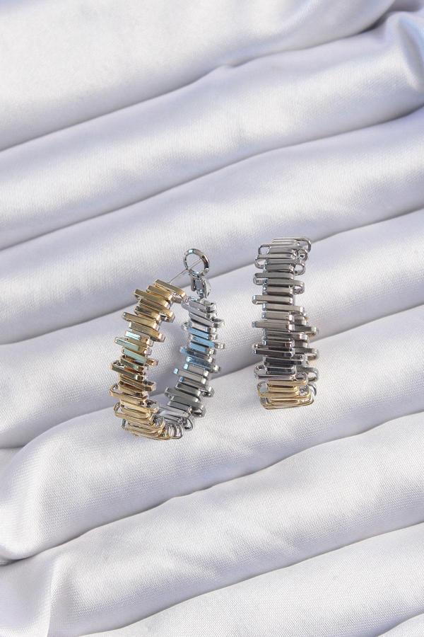 Pirinç Gold Gümüş Renkli Tırtıklı Halka Küpe - EBJ240820W26591 - Image 1