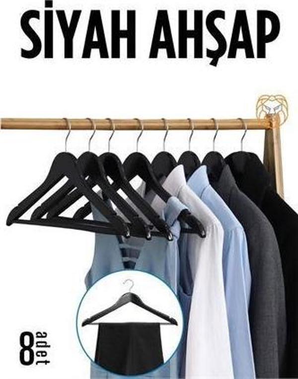 TransForMacion Elbise Askısı Siyah Ahşap 8 ADET 720179 - Image 1
