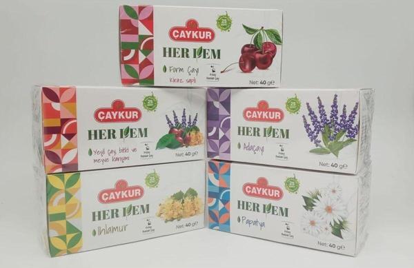 Çaykur Herdem Yeşil Çay Karışımlı Çaylar 5'i Bir Arada 40 gr x 5 (Bardak Poşet Çay) - Image 1