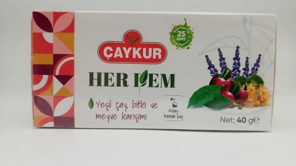 Çaykur HERDEM YEŞİL ÇAY KARIŞIMLI KARIŞIK BİTKİ VE MEYVE ÇAYI 40 GR (Bardak Poşet Çay) - Image 1