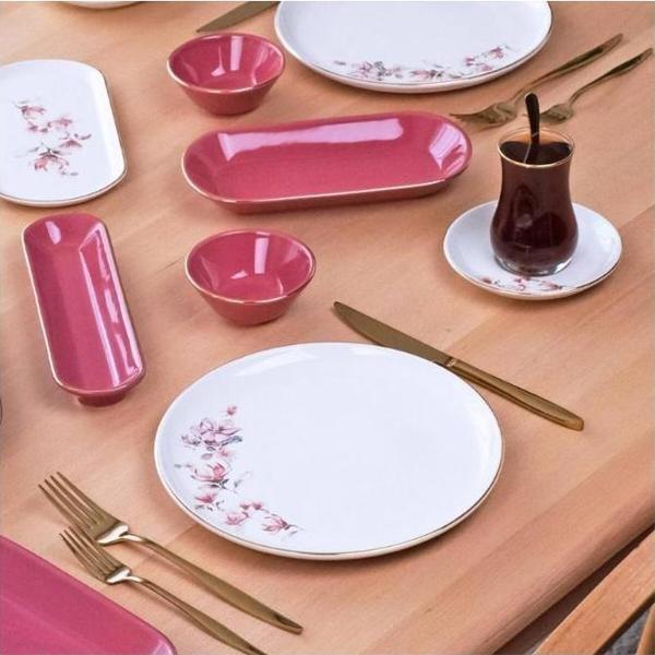Glore Asya Spring 41 Parça 6 Kişilik Seramik Kahvaltı Takımı - Image 1