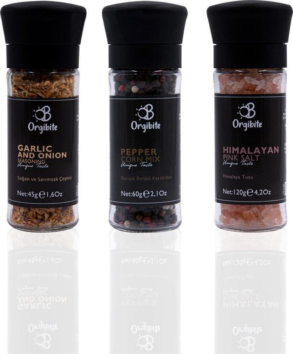 Orgibite 3'lü Baharat Set  Sarımsak Çeşnişi, Renkli Karabiber ve Himalaya Tuzu - Image 1