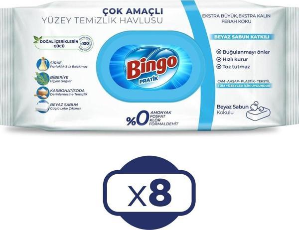 Bingo Yüzey Temizleme Havlusu 50'li Beyaz Sabun x 8 Adet - Image 1