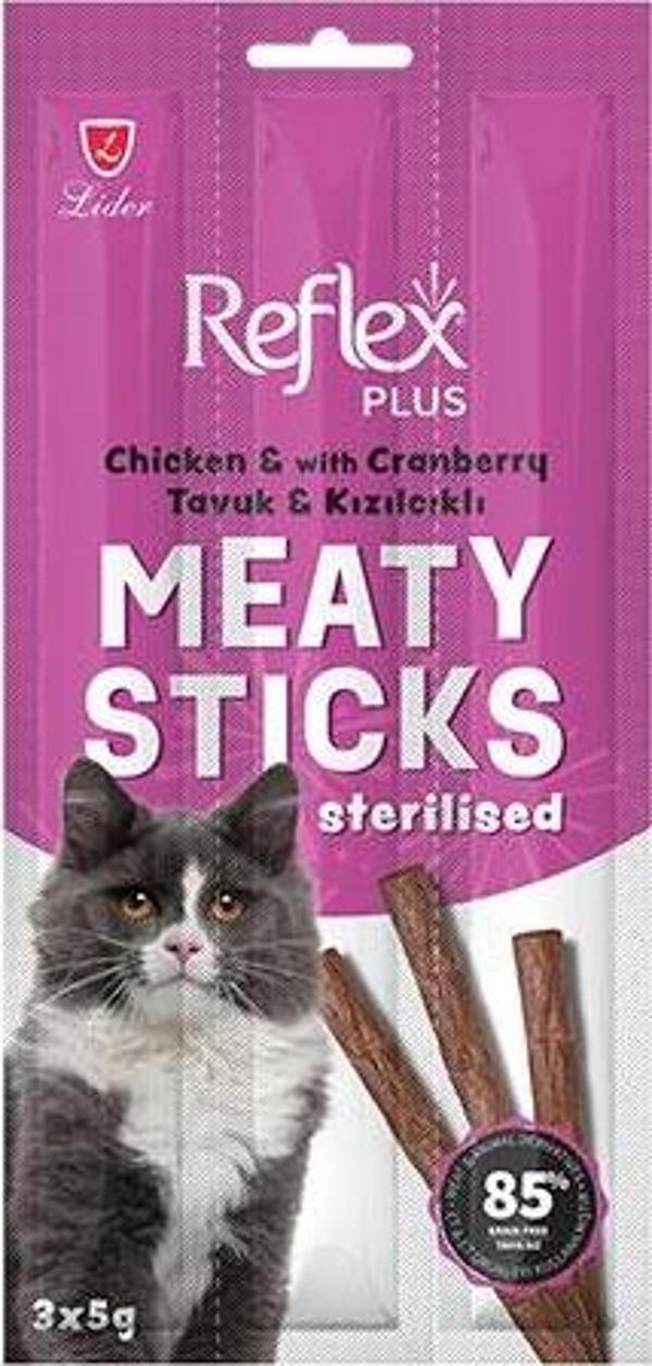 Reflex Plus Meaty Sticks Tavuklu ve Kızılcıklı Tahılsız Kısırlaştırılmış Kedi Ödül Çubuğu 3x5 Gr - Image 1