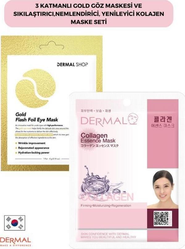 Dermal 3 Katmanlı Gold Göz Maskesi ve Sıkılaştırıcı Nemlendirici Yenileyici Kolajen Maskesi Seti  - Image 1