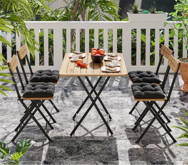 Eportatif 4 Kişilik Minderli Bistro Takım Bahçe Masa Sandalye Çam 1430 - Image 1