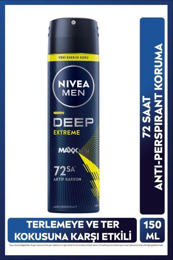 Men Erkek Sprey Deodorant Deep Extreme 150ml, 72 Saat Anti-perspirant Ter Koruma, Yeni Enerjik - Image 1