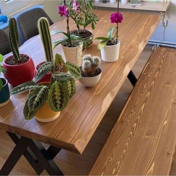 Masif Ağaç Mutfak Masası 110cmx85cmx76cm- Acık Ceviz- V Ayak - Image 1