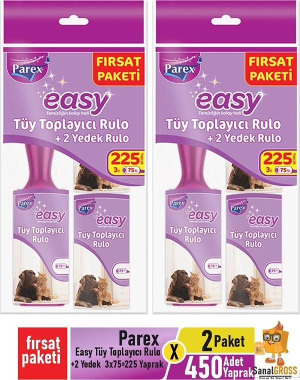 Parex Easy Tüy Toplayıcı Fırsat Paketi 3x75'li=225 Yaprak x 2 Paket = 450 Yaprak - Image 1