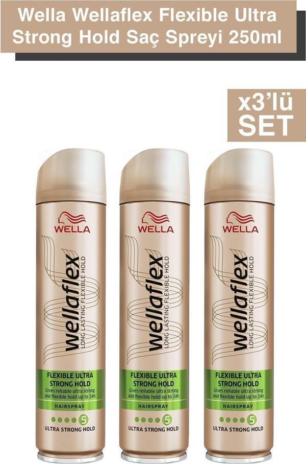 Wella Wellaflex Flexible Ultra Strong Hold Saç Spreyi - 250 ml x3’lu Set  - Image 1