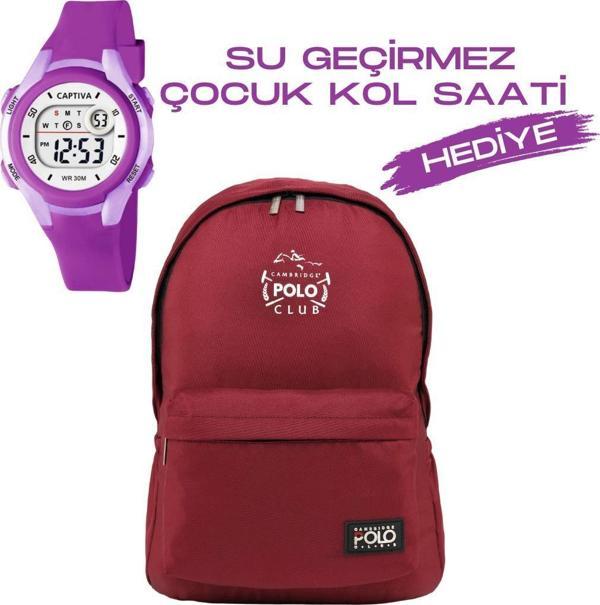 Çocuk Kol Saati Hediyeli Cambridge Polo Club Büyük Kapasiteli Çocuk Okul Çantası CPC.3022.C003 - Image 1