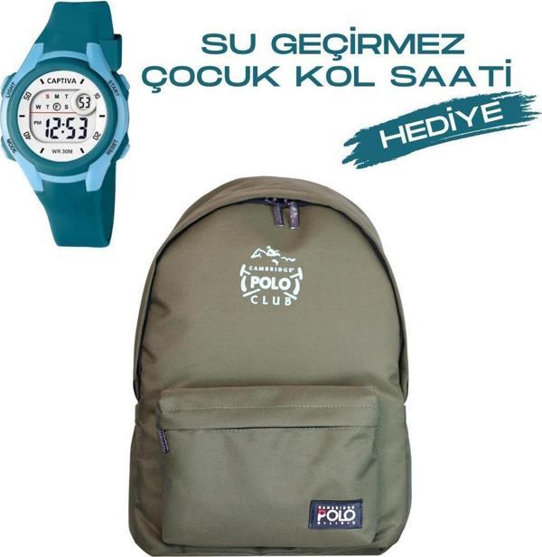 Çocuk Kol Saati Hediyeli Cambridge Polo Club Büyük Kapasiteli Çocuk Okul Çantası CPC.3022.C032 - Image 1