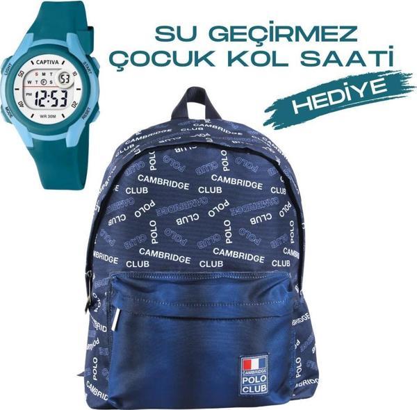 Çocuk Kol Saati Hediyeli Cambridge Polo Club Büyük Kapasiteli Çocuk Okul Çantası CPC.4010.C011 - Image 1