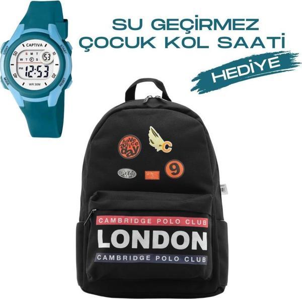 Çocuk Kol Saati Hediyeli Cambridge Polo Club Büyük Kapasiteli Çocuk Okul Çantası CPC.4013.C001 - Image 1