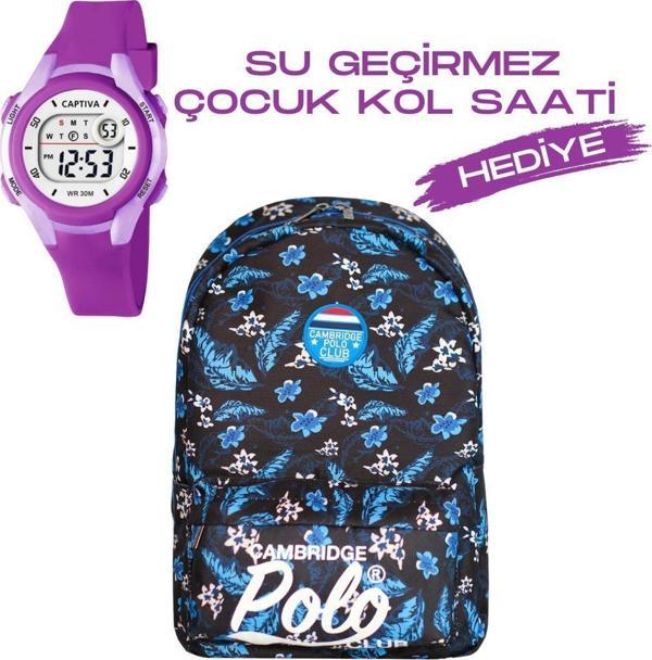 Çocuk Kol Saati Hediyeli Cambridge Polo Club Büyük Kapasiteli Çocuk Okul Çantası CPC.4022.C001 - Image 1