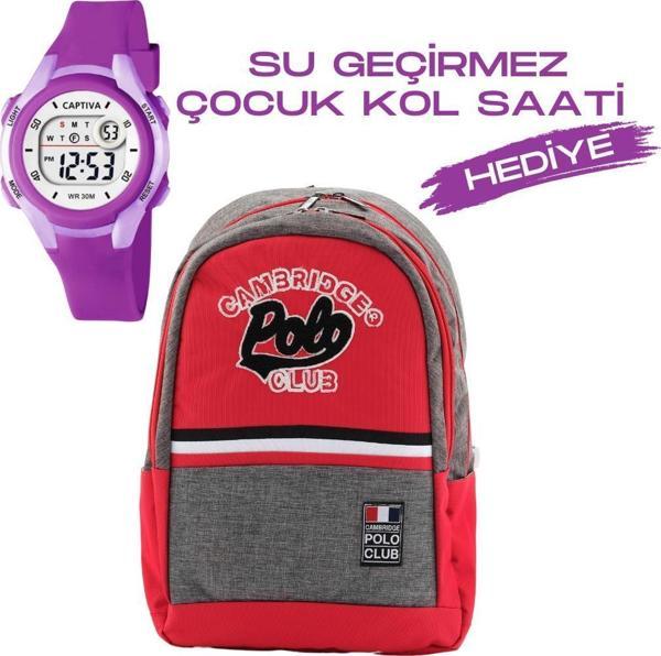 Çocuk Kol Saati Hediyeli Cambridge Polo Club Büyük Kapasiteli Çocuk Okul Çantası CPC.4038.C0003 - Image 1