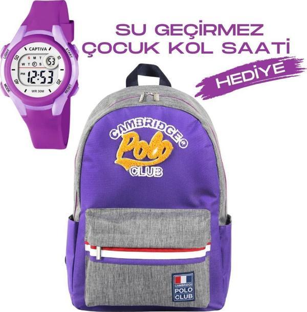 Çocuk Kol Saati Hediyeli Cambridge Polo Club Büyük Kapasiteli Çocuk Okul Çantası CPC.4039.C005 - Image 1