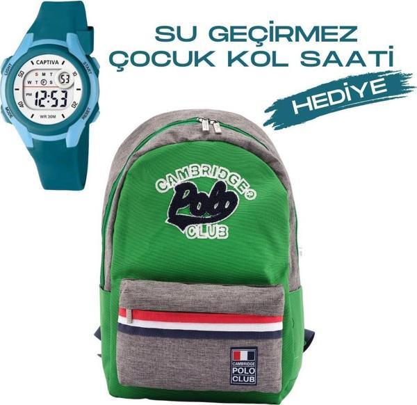 Çocuk Kol Saati Hediyeli Cambridge Polo Club Büyük Kapasiteli Çocuk Okul Çantası CPC.4039.C032 - Image 1