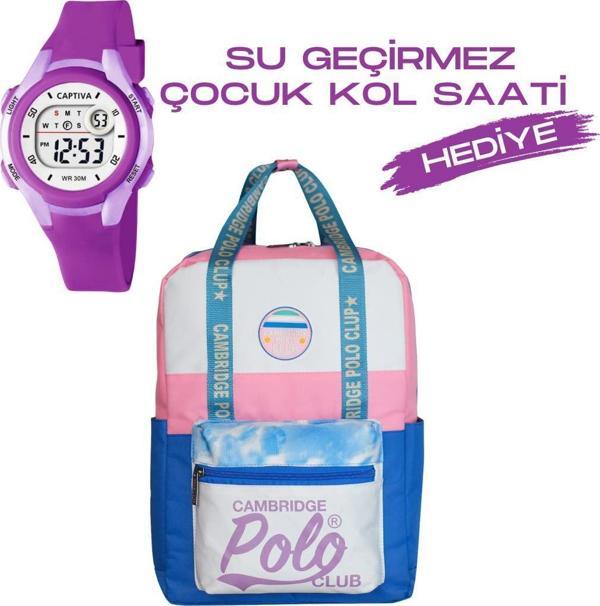 Çocuk Kol Saati Hediyeli Cambridge Polo Club Büyük Kapasiteli Çocuk Okul Çantası CPC.4042.C0026 - Image 1
