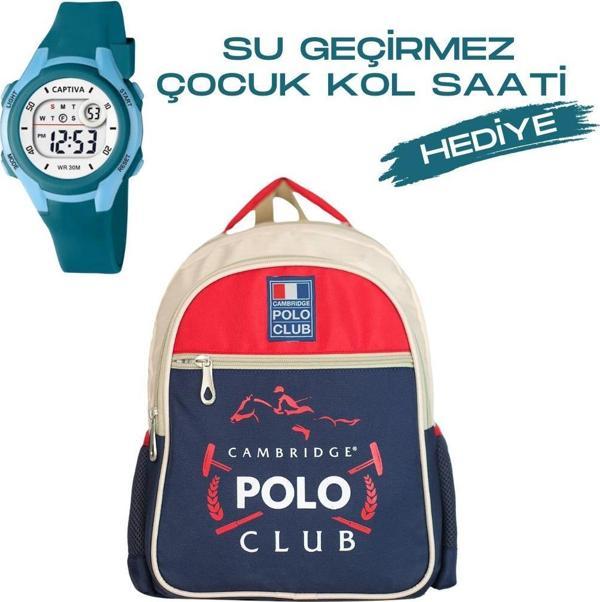Çocuk Kol Saati Hediyeli Cambridge Polo Club Büyük Kapasiteli Çocuk Okul Çantası CPC.C3014 - Image 1