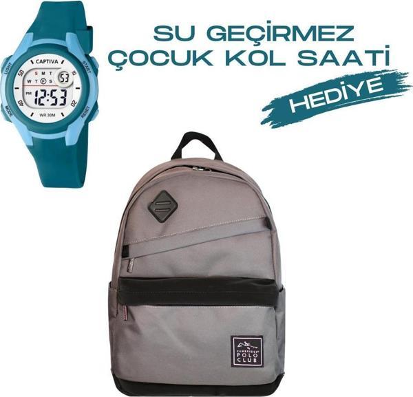 Çocuk Kol Saati Hediyeli Cambridge Polo Club Büyük Kapasiteli Çocuk Okul Çantası CPC3011.C036 - Image 1