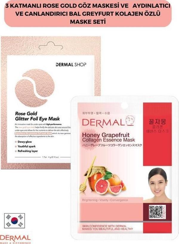 Dermal 3 Katmanlı Rose Gold Göz Maskesi ve  Aydınlatıcı Ve Canlandırıcı Bal Greyfurt Kolajen Özlü Maske Seti - Image 1