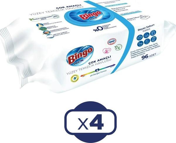 Bingo Yüzey Temizleme Havlusu 96 lı Beyaz Sabun x 4 Adet - Image 1