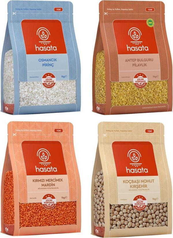 Hasata 4 lü Bakliyat Paketi (Pirinç-Mercimek-Bulgur-Nohut) 4 kg - Image 1