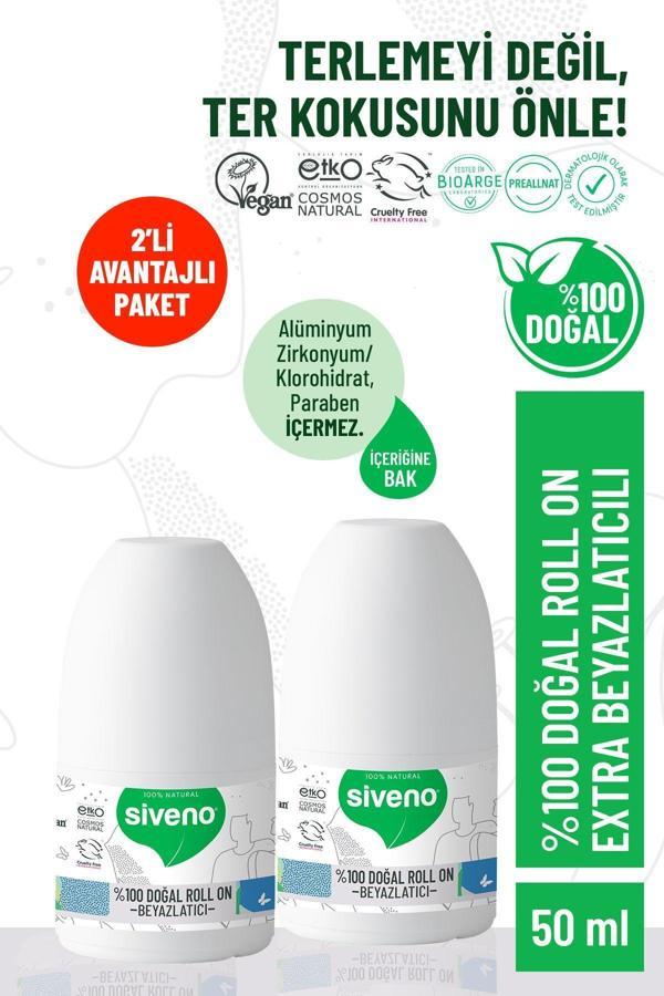 Siveno %100 Doğal Roll-On Beyazlatıcı Etkili Deodorant Ter Kokusu Önleyici Bitkisel Lekesiz Vegan 50 ml X2 Adet - Image 1