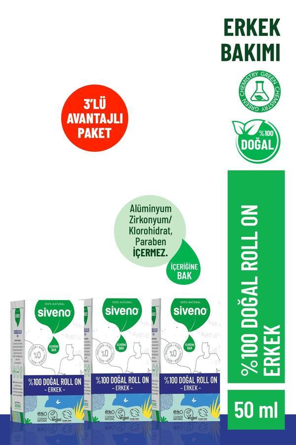 Siveno %100 Doğal Roll-On Erkek Deodorant Ter Kokusu Önleyici Bitkisel Leke Bırakmayan Vegan 50 ml X 3 Adet - Image 1