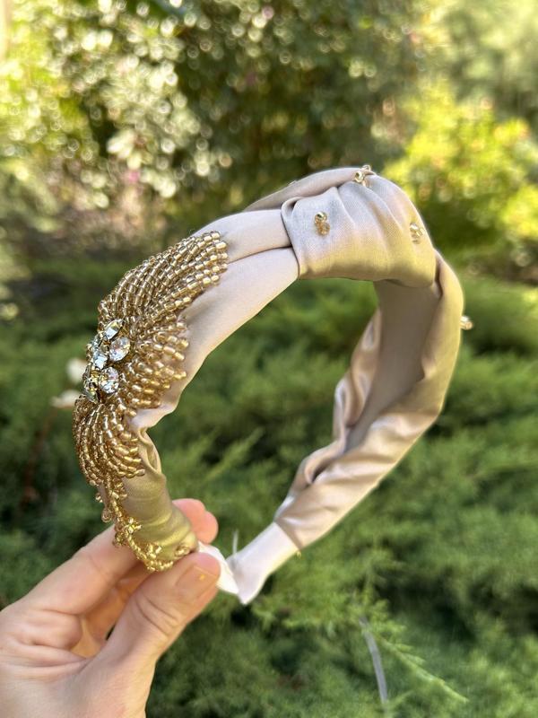 BYM610 Tasarım Abiye Saç Aksesuarı Günlük El işi Taş Motifli Vizon Kına Tacı - Image 1