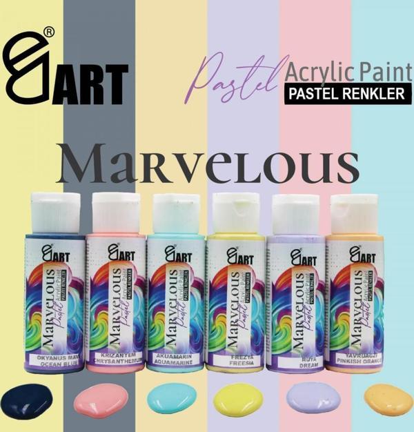 E&D Art Marvelous 6x60ml Akrilik Boya Pastel Renkler Set / ed.55267 - Image 1