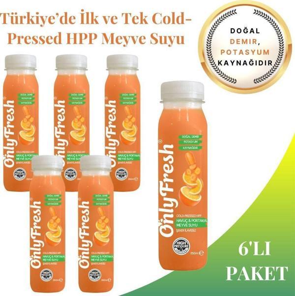 Only Fresh Havuç Portakal Karışım Taze Soğuk Sıkım (Cold Pressed) 6 Adet 250ml - Image 1