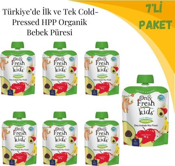 Only Fresh Organik Taze Soğuk Sıkım Avokado Muz Elma Bebek Püresi 7'li Paket - Image 1