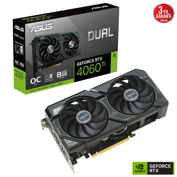 ASUS DUAL-RTX4060TI-O8G-SSD, 8Gb, 128Bit, GDDR6, 1xHDMI, 3xDP GAMING Ekran Kartı - Image 1