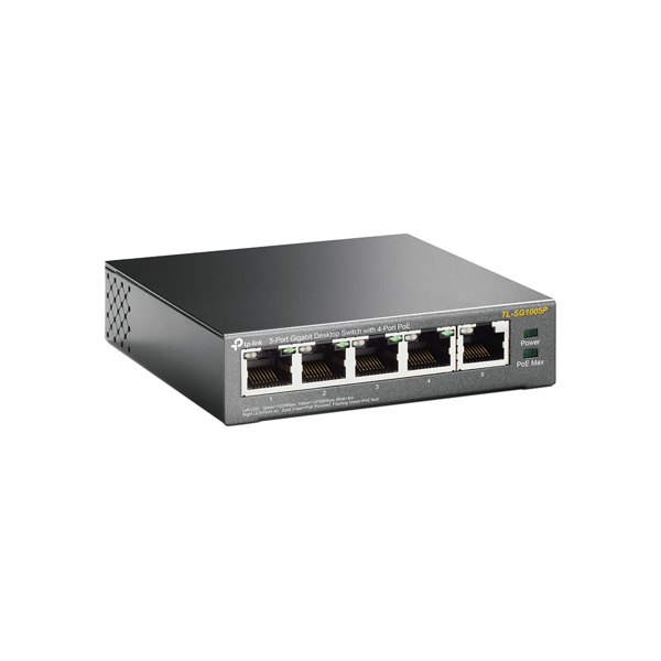 TP-LINK TL-SG1005P, 5 Port, GigaBit, Metal Kasa, 4 Port PoE, 56W, Yönetilemez, Masaüstü Switch - Image 1