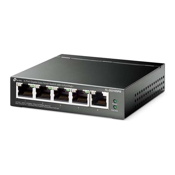 TP-LINK TL-SG105PE, 5 Port, GigaBit, Metal Kasa, 4 Port Poe, 65W, Easy Smart, Yönetilebilir, Masaüstü Switch - Image 1