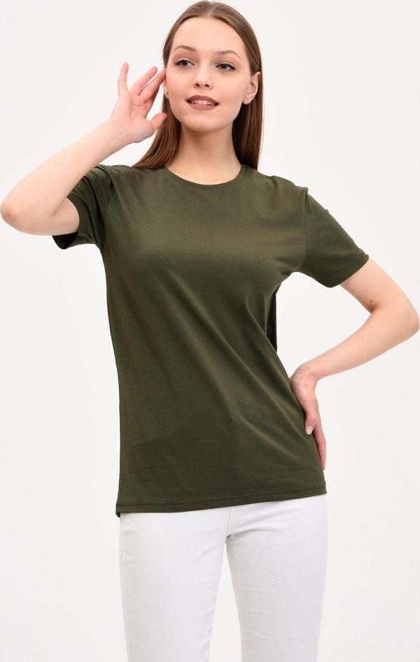 Genius Store Kadın Bisiklet Yaka Basic Haki Tişört Haki S - Image 1
