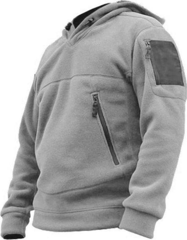 Genius Store Erkek Polar Outdoor Kapşonlu Kombat Tactical Cepli Polar Açık Gri 2Xl - Image 1