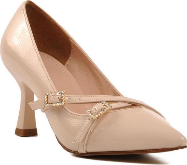 Ayakmod 357095 Bej Kırışık Kadın Topuklu Ayakkabı - Image 1