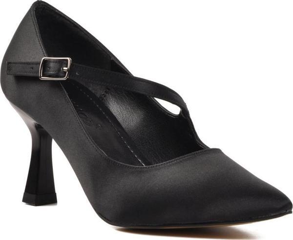 Ayakmod 357094 Siyah Saten Kadın Topuklu Ayakkabı - Image 1