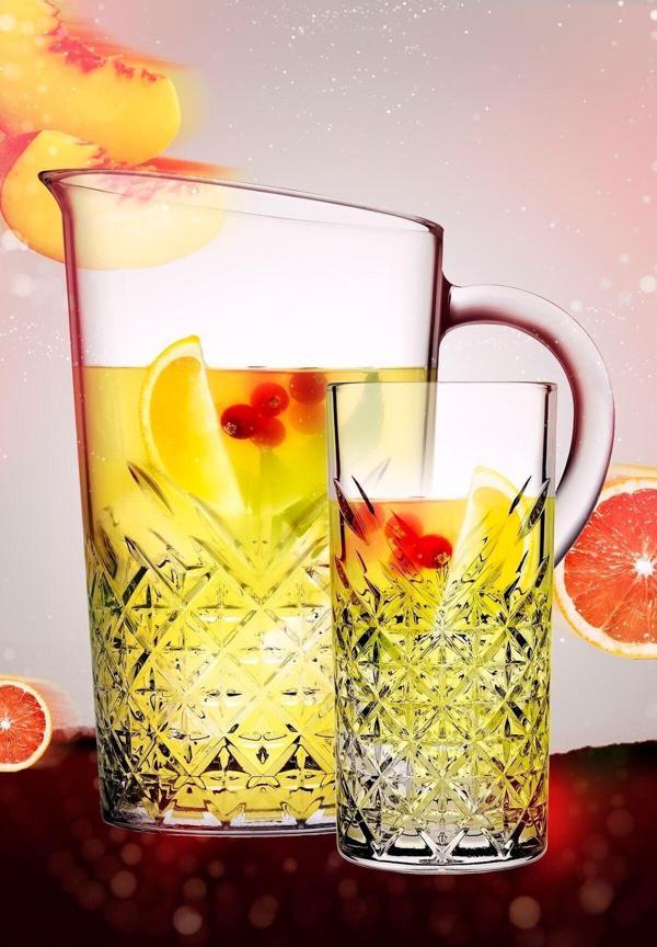 Paşabahçe 5 Parça Tımeless Sangria / Mojito Kokteyl Keyfi Seti - 4 Uzun Kokteyl Bardağı + Karaf/sürahi - Image 1