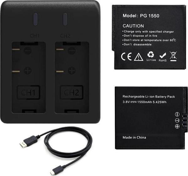 Akaso Brave 8 Aksiyon Kamera Bataryası 2 Batarya + 2'li Şarj Adaptörü - Image 1