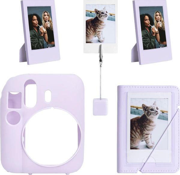 Instax mini 12 Lila Slikon Kılıf Mini 28'li Albüm ve Fotoğraf Çerçeveleri Aksesuar Seti - Image 1
