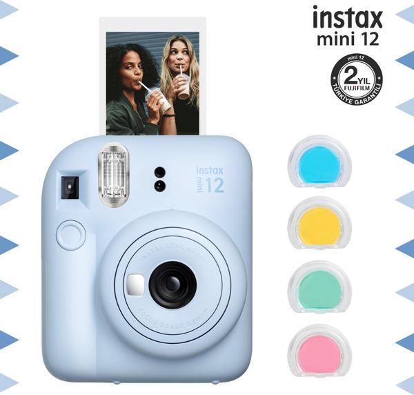 Instax mini 12 Mavi Fotoğraf Makinesi ve 4'lü Renkli Lens Seti - Image 1
