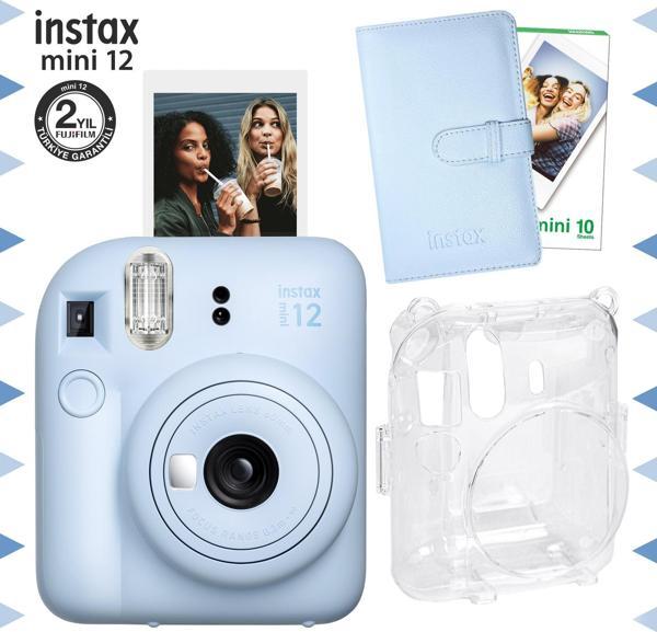 Instax mini 12 Mavi Fotoğraf Makinesi-10'lu Film-Laporta Albüm ve Şeffaf Kılıf Seti - Image 1